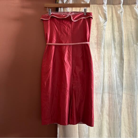 Jenny Yoo Collection 100% Silk Mini Dress Short Strapless Pink Bow Belt Size 6 - Picture 5 of 10